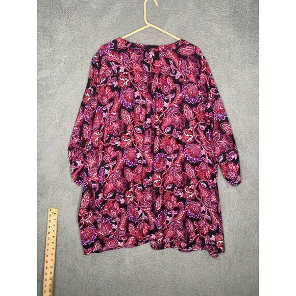 Catherines roll tab sleeve button up pink floral dressy stretch career girly 3X - Picture 8 of 9